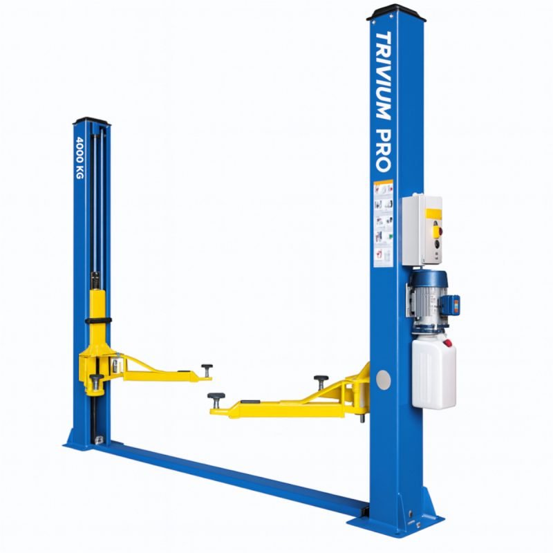 elevador dos columnas azul y amarillo trivium pro