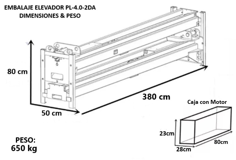 Elevador Dos Columnas 4000 kg Piso Libre - Unite PL 4.0 2A 2 dimensiones embalaje elevador dos columnas piso libre