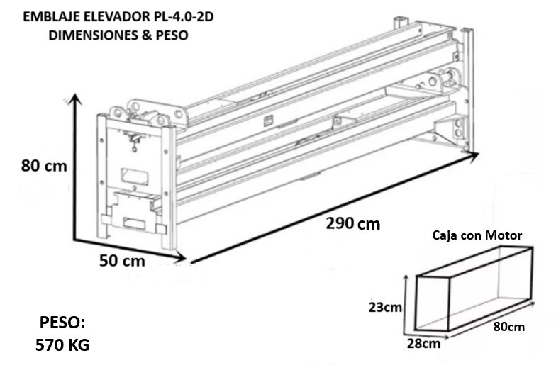 Elevador Dos Columnas 4000 kg Travesaño Al Piso - Unite PL 4.0 2D 2 dimensiones embalaje elevador dos columnas